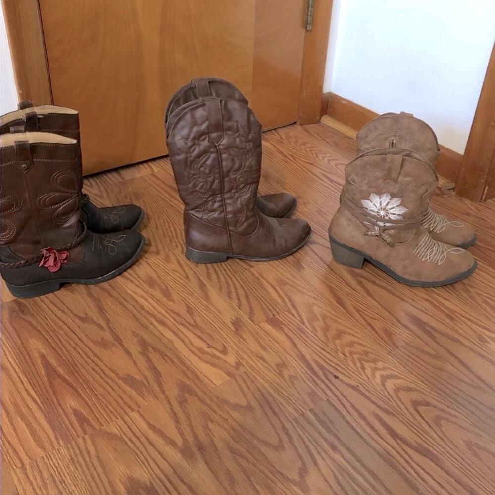Lot of 3 Pairs Cowboy Boots girls 2, 3, women 6